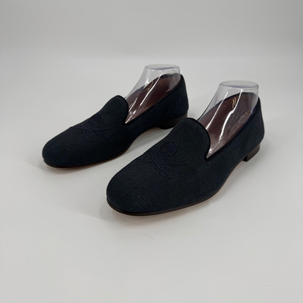 Stubbs & Wootton Navy Canvas Skull Crossbones Slippers Loafers Mens 11.5